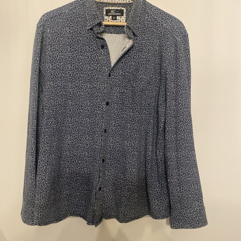 JOHNSTON & MURPHY XC FLEX Long Sleeve Button Down Shirt Blue Paisley Size Large